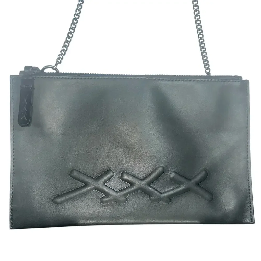 Ermenegildo Zegna XXX Leather Flat Zip Pouch Gray Crossbody Bag shoulder